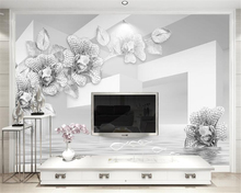 Beibehang Custom wallpaper simple and elegant 3D white gold jewelry flowers living room bedroom TV background wall 3d wallpaper 2024 - buy cheap