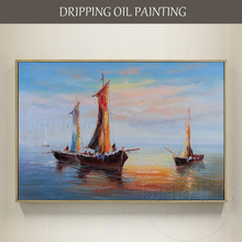 Pintura al óleo de Velero pintado a mano, decoración para sala de estar, pintura al óleo de paisaje, barco de mar moderno, colores vivos 2024 - compra barato