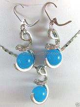 Hot sale FREE SHIP>>>>New Beautiful Blue STONE Silver inlay earrings Necklace Set 2024 - buy cheap