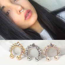 Crystal Hoop Fake Nose Ring Women Jewelry Rose Gold Color Nose Piercing Fake Piercing Septum Hanger Jewelry Nose Stud 2024 - buy cheap