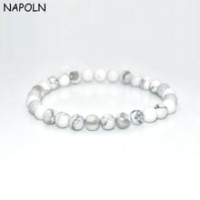 Napoln branco howlite pulseira 6/8/10mm contas jóias pulseiras para mulheres pulseira yoga pulseiras pedra natural dropshipping 2024 - compre barato