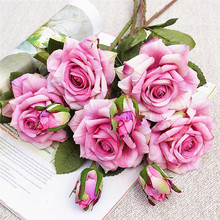 2 головки искусственные розы шелковые романтические свадебное украшение невесты, держащие поддельные цветы букет для домашнего стола садовый декор 2024 - купить недорого