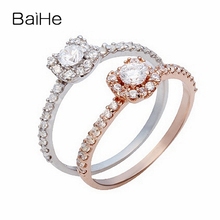 BAIHE Solid 18K White Gold 0.10ct H/SI Round Natural Diamonds Wedding Women Trendy Fine Jewelry Diamond Ring 2024 - buy cheap