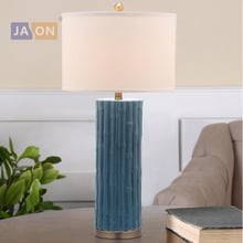 Lámpara led e27 china de tela de hierro, cerámica, bambú, azul y blanco, luz LED, lámpara de mesa, lámpara de escritorio LED para vestíbulo de dormitorio 2024 - compra barato