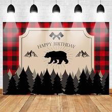 Lumberjack Birthday Theme Backdrop Rustic Woodland Birthday Background Buffalo Plaid Birthday Party Banner Decoration Bear Photo 2024 - buy cheap