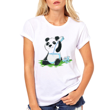 Camiseta divertida con diseño de animales para mujer, blusa blanca de manga corta con cuello redondo, camisetas informales de Panda, camisetas para mujer 2024 - compra barato