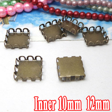 50PCS 10/12mm Wholesale Antique Bronze Pendant Blanks  Square Lace Bezel Setting TRAY for Cameo Cabochons Diy Jewelry 2024 - buy cheap