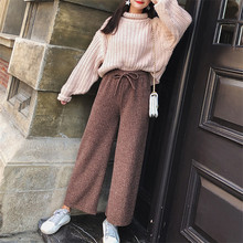 Gowyimmes Big Size Women High Waist Kinitting Trousers Knitted Cotton Pants Casual Wide Leg Pant Female Ankle-Length Pants PD167 2024 - buy cheap