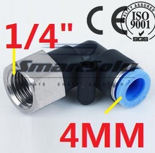 O Envio gratuito de 10 pçs/lote 4mm A 1/4 "Rosca Fêmea L Cotovelo Pneumáticos Conector Da Mangueira De Gás 90 graus PLF 4-02 2024 - compre barato