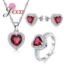 925 Sterling Silver Bridal Wedding Jewelry Set Lovely Red Heart Shiny CZ Crystal Women Girl Necklace Earring Ring Sets 2024 - buy cheap