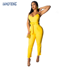 INMOTENG Solid Red Strapless Plunging V-neck Women Elegant Sleeveless Backless Rompers Summer Casual Outwear Bodycon Overall 2024 - buy cheap