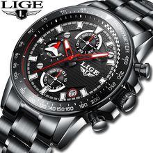LIGE мужские часы Топ бренд класса люкс Модные Бизнес Кварцевые часы мужские спортивные полностью стальные водонепроницаемые черные часы Relogio Masculino 2024 - купить недорого