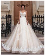Sleeveless Elegant A Line Appliqued Lace Cheap Wedding Dresses 2020 Informal Wedding Dresses Illusion Bridal Gown Dress White 2024 - buy cheap