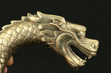 Decoración del Tíbet, estatua de dragón de ferocidad tallada a mano, de cobre, plata, Chino asiático, bastón para caminar, cabeza 2024 - compra barato
