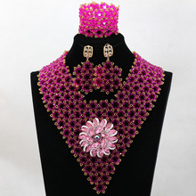 Elegant Rose Pink Wedding African Beads Necklace Earrings Set Fashion Bridal Statement Jewelry Set Gift Free Shipping HX779 2024 - buy cheap