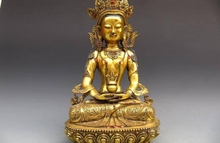 18 дюймов "тибетский буддийский храм бронзовая позолота Гуаньинь Амитаюс Будда статуя 2024 - купить недорого