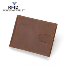 RFID Vintage  Blocking Genuine Leather Money Clip Men Slim Thin Mini Wallet Male Small Purse Credit Card Dollar Price 2024 - buy cheap