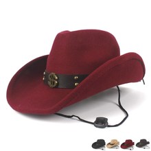 Women Men Wool Hollow Western Cowboy Hat Roll-up Brim Gentleman Outblack Sombrero Hombre felt Jazz Cap 2024 - buy cheap