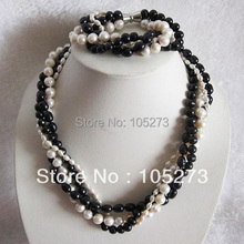 New Arriver Pearl Jewelry Set 18inch AA 4-10MM 4Row White Black Mix Natural Freshwater Pearl Necklace Bracelet New Free Shipping 2024 - buy cheap