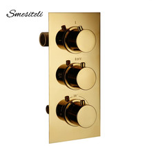 Smesiteli Gold Brass 3 Dial 3 Way Thermostatic Control Mixing Valve Faucet Bath Bathtub Shower Diverter Valve Hot & Cold Taps 2024 - buy cheap