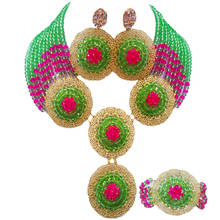Collar africano de cuentas, conjunto de joyas nigerianas, accesorios de boda, regalos de fiesta, verde claro y rosa fucsia, 10PH05 2024 - compra barato