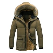 Мужская пуховая куртка с меховым воротником и капюшоном, толстая теплая зимняя куртка с плюшевой подкладкой на молнии, ветрозащитная пуховая куртка для мужчин размера плюс 2024 - купить недорого