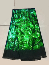 5Yards/pc Excellent black African mesh lace series with green sequins French net lace fabric for dress QN11-1 2024 - buy cheap