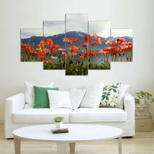 Modern Home Pictures Prints Living Room Deco Oil Painting On Canvas Orange-red Poppy flower lake mountain 2024 - buy cheap
