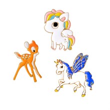 WKOUD 3 Style Enamel Pony Horse Unicorn Deer Brooch Pin Button Jacket Collar Badge For Women Men Child Cartoon Animal Jewelry 2024 - buy cheap