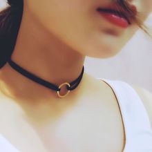 Colar curto minimalista feminino moda coreana, círculo de metal flanela, joia para mulheres 2016 2024 - compre barato