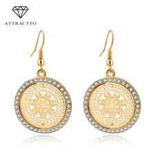 ATTRACTTO Vintage Gold/Silver Pendant Earrings For Women Crystal Round Hollow Earrings Statement Pendientes Brincos SER150067 2024 - buy cheap