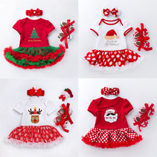 Hot Christmas Baby Girls Clothes Set Cute Romper Dress Shoes Bow Headband Outfit Newborn Kids Costume Children Party Gifts 2024 - buy cheap