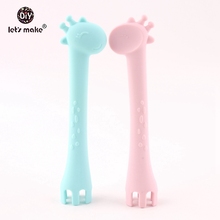 Let's make BPA Free Silicone Giraffe Spoon 1pc Feeding Fork Two In One Safety Tableware Infant Learning Spoons Teething Utensils 2024 - buy cheap