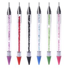 Двойная Концевая ручка для дизайна ногтей со стразами ручка для выбора воскового карандаша хрустальный бисер 14,5 см пластиковый инструмент 2024 - купить недорого