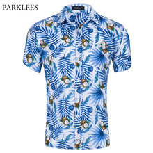 Mens Summer Short Sleeve Hawaiian Shirt Brand Button Down Collar Casual Beach Shirts Cotton Party Holiday Aloha Camisa Hawaiana 2024 - buy cheap
