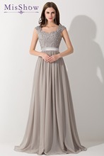 New Long Evening Dresses Gray Chiffon A Line Beaded Lace Bodice Elegant See Through Back Vestido De Fiesta 2024 - buy cheap