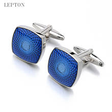 Hot Sale Blue Enamel Cufflinks For Mens Lepton Brand Fashion Stainless Steel Square Blue Cuff links Best Gift gemelos With Box 2024 - buy cheap