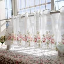 Junwell Polyester Voile Golden Rose Embroidery Kitchen Curtain Coffee Curtain Dust-Proof Decoration For Kitchen 1 PC 2024 - buy cheap
