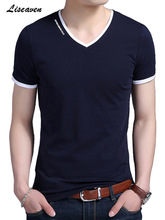Мужская хлопковая футболка с v-образным вырезом Liseaven, однотонная Приталенная футболка с коротким рукавом, 2019 2024 - купить недорого