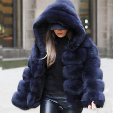 Зимняя модная куртка с капюшоном, шуба из искусственного лисьего меха, куртка с искусственным мехом, теплая верхняя одежда с длинными рукавами, женская повседневная куртка с мехом в стиле пэчворк, L1744 2024 - купить недорого