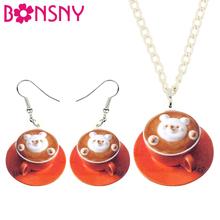 Bonsny Acrylic Jewelry Sets Bear Coffee Cup Orange Necklace Earrings Fashion Hipster Pendant For Women Girls Party Gift NE+EA 2024 - buy cheap