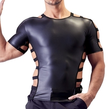 Camiseta masculina de couro sintético, camisetas engraçadas com couro sintético, roupas para homens 2024 - compre barato