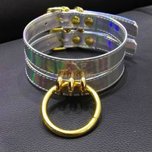 Gargantilha feminina holográfica feita à mão, colar de fetiches, gargantilha colar redondo dourado e metal 2024 - compre barato