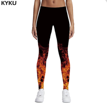 KYKU-Leggings con dibujo de llama de fuego para mujer, pantalones elásticos, estilo Ruso 3D, Punk, Casual, color negro 2024 - compra barato