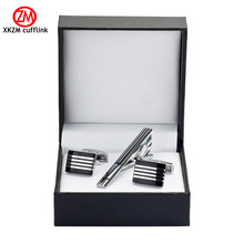 XKZM High Quality Cuff links necktie clip for tie pin for men's gift Black stripes tie bars cufflinks tie clip set Free Shipping 2024 - buy cheap