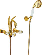 Free shipping gold clour crystal handles swan bath shower faucet with handshower 2024 - buy cheap