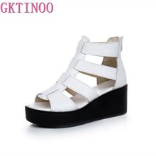 GKTINOO-Sandalias de piel auténtica con cuña para mujer, zapatos de plataforma con punta abierta, estilo Gladiador, a la moda, para verano 2024 - compra barato