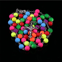 Catholic 8mm Colored Beads Rosary Pendant Necklace Alloy Cross Virgin Mary Center Catholic Christian Religious Jewelry 2024 - buy cheap