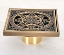 Antique Brass Art Carved Flower Floor Drain Bathroom Shower Square Drain Strainer Bathroom Accessories Bhr051 2024 - buy cheap