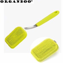 ORGANBOO 1PC Kitchen Long Handle Stainless Steel +Silicone Cleaning Brush Hanging Washing Pot Dish Pan Brush 2024 - buy cheap